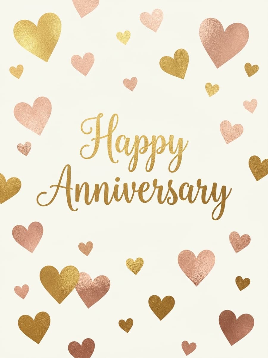 Gold Hearts Happy Anniversary Card: Happy Anniversary