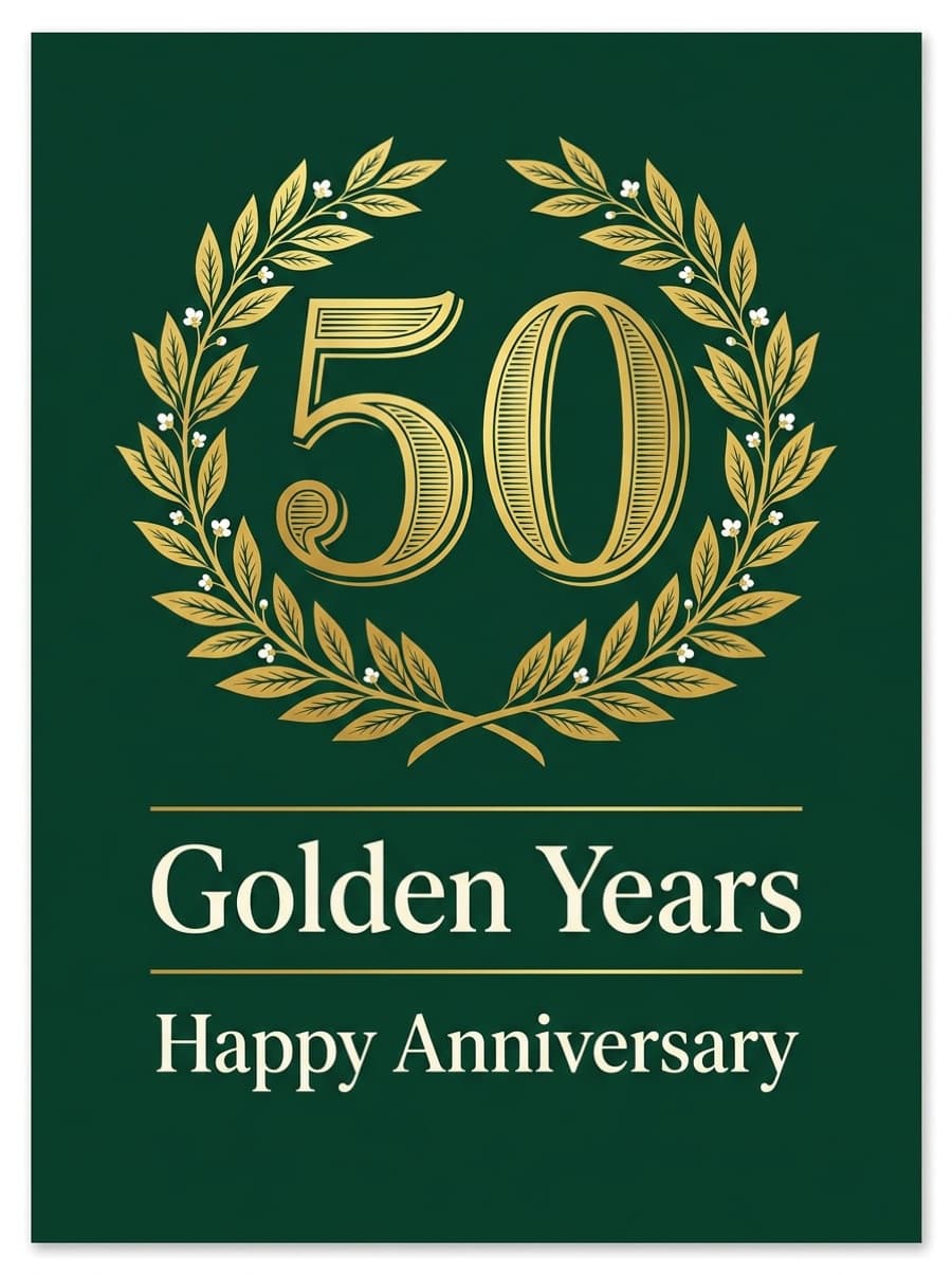 Golden Years 50th Anniversary Card: 50 Golden Years Happy Anniversary