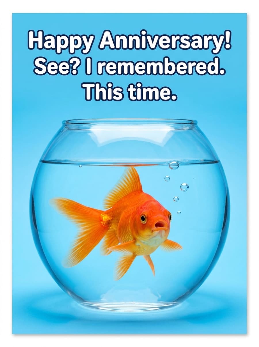 Goldfish I Remembered Funny Anniversary Card: Happy Anniversary! See? I remembered. This time.