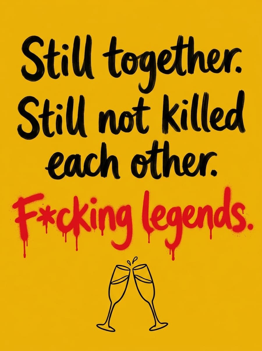 Still Not Killed Each Other Rude Anniversary Card: Still together. Still not killed each other. F*cking legends.