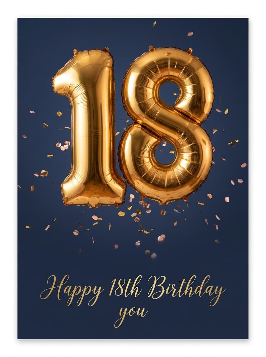 Gold Foil Balloons Happy 18th Birthday Card: Happy 18th Birthday you