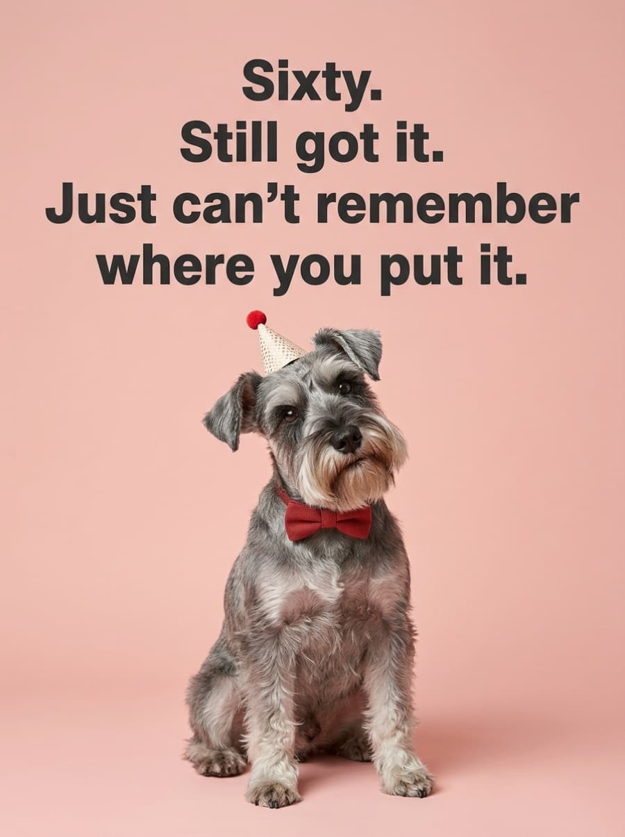 Still Got It Grey Schnauzer 60th Birthday Card: Sixty. Still got it. Just can't remember where you put it.