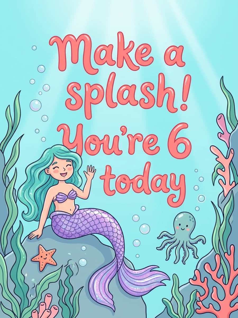 Make A Splash Mermaid 6th Birthday Card: Make a splash! You're 6 today