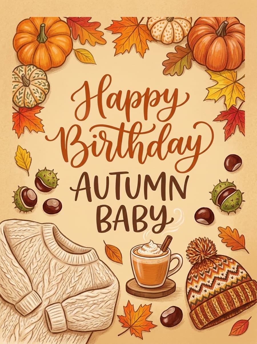 Autumn Baby Pumpkin Spice Birthday Card: Happy Birthday AUTUMN BABY