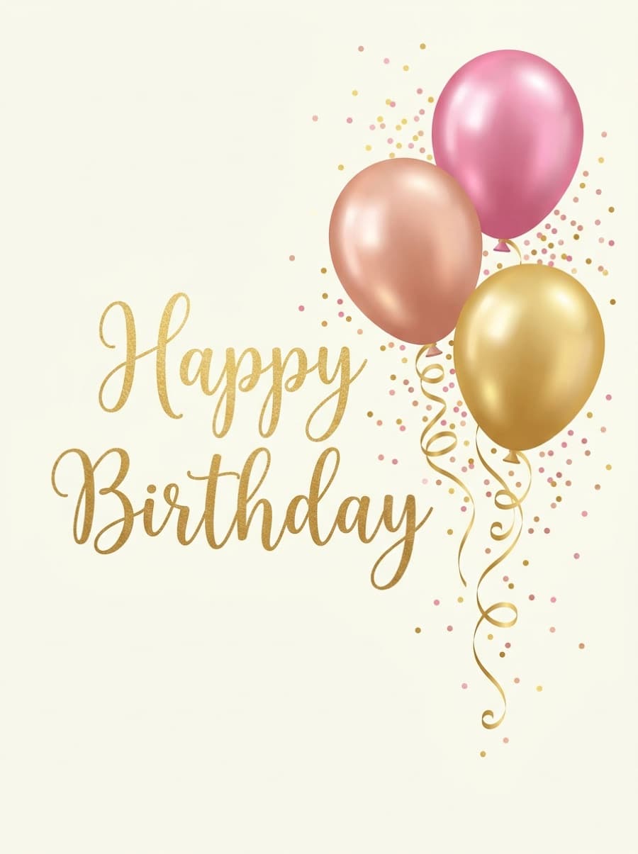 Pink And Gold Balloons Happy Birthday Card: Happy Birthday
