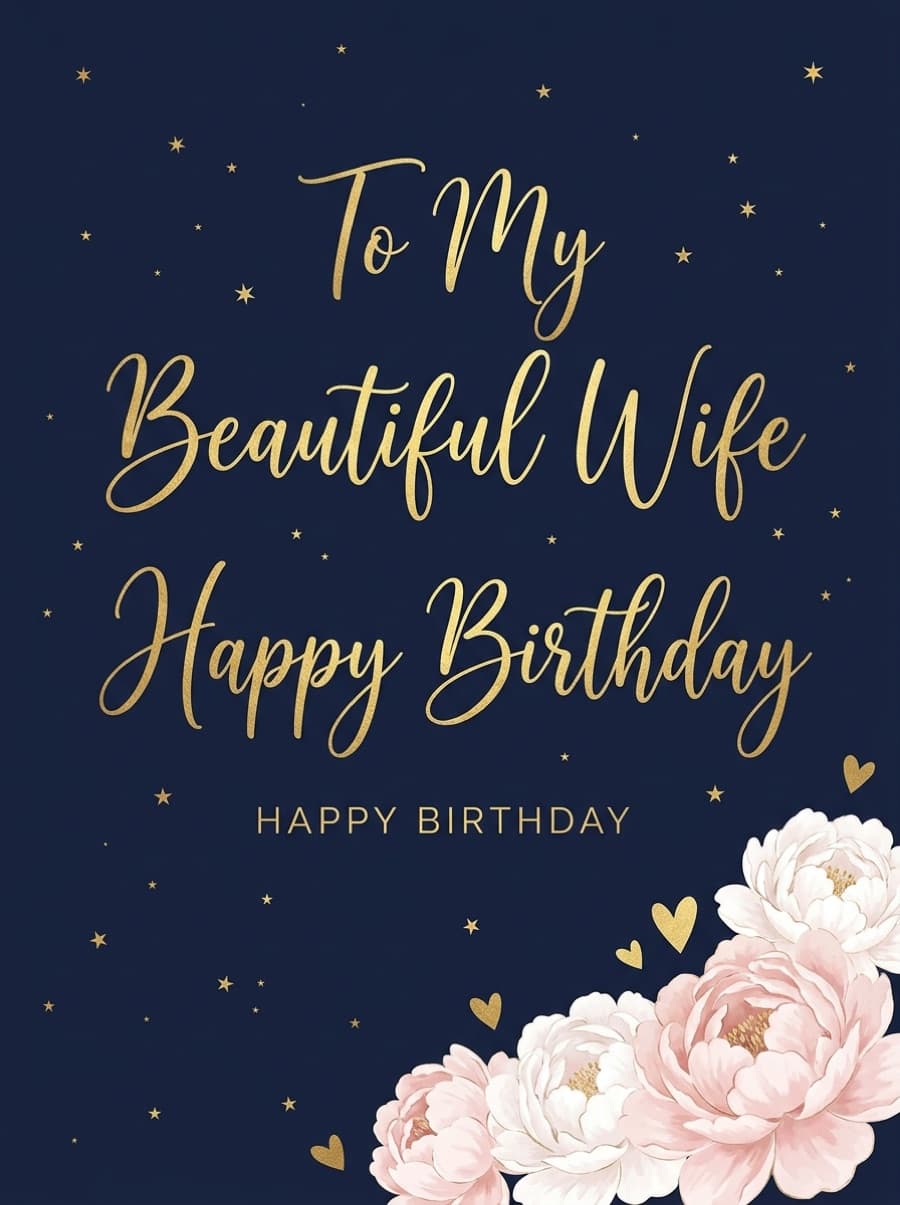To My Beautiful Wife Gold Script Birthday Card: To My Beautiful Wife Happy Birthday