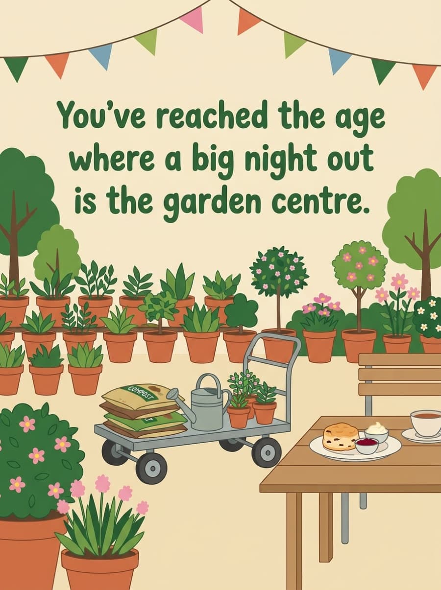 Big Night Out Is The Garden Centre Birthday Card: You've reached the age where a big night out is the garden centre.