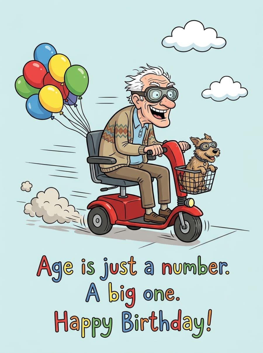 Age Is Just A Number A Big One Mobility Scooter Birthday Card: Age is just a number. A big one. Happy Birthday!
