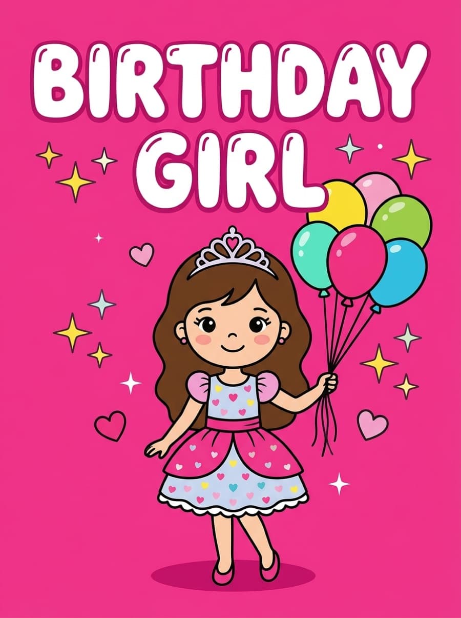 Birthday Girl Pink Cartoon Birthday Card: BIRTHDAY GIRL