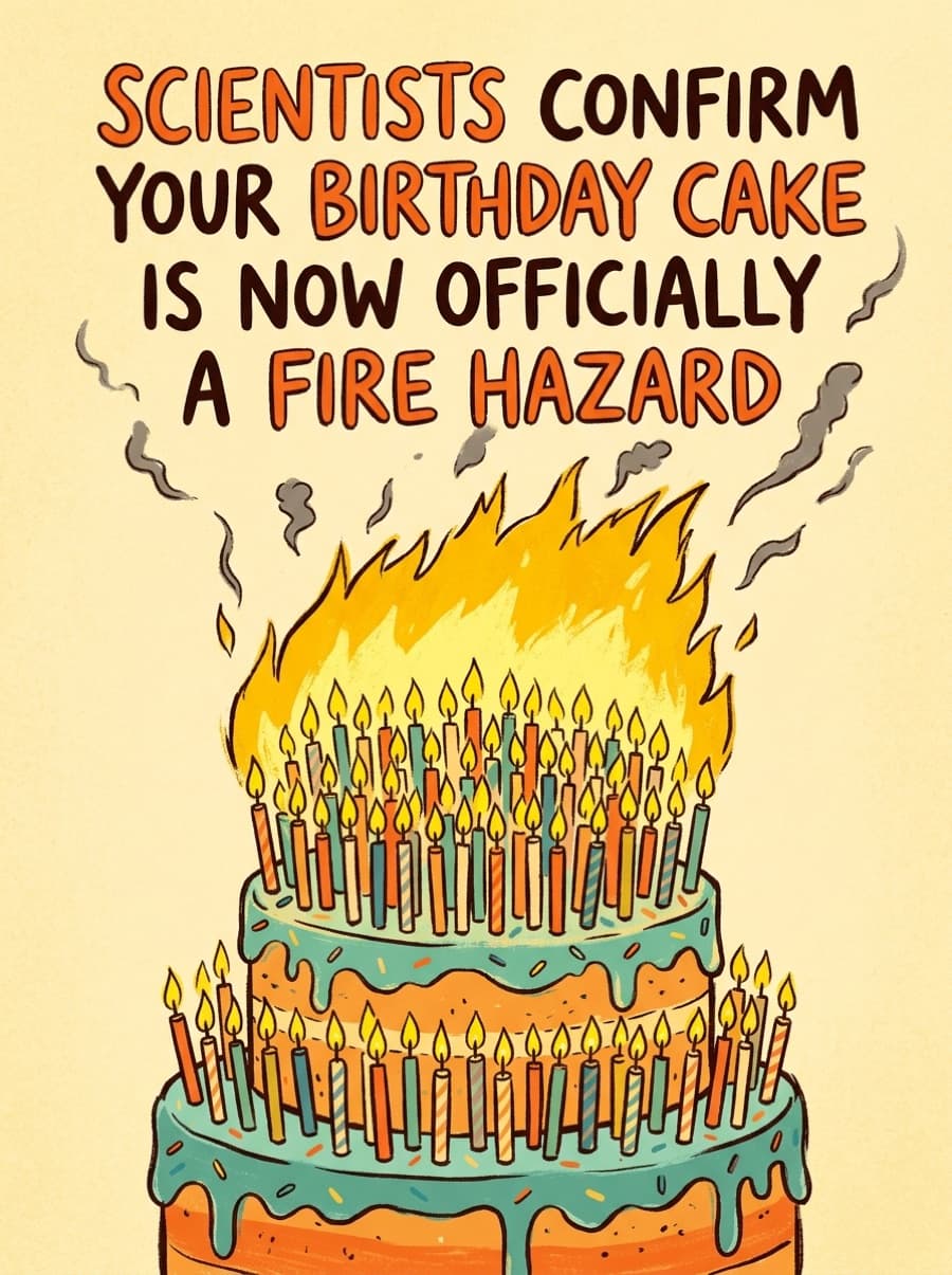 Your Cake Is Now A Fire Hazard Funny Birthday Card: SCIENTISTS CONFIRM YOUR BIRTHDAY CAKE IS NOW OFFICIALLY A FIRE HAZARD