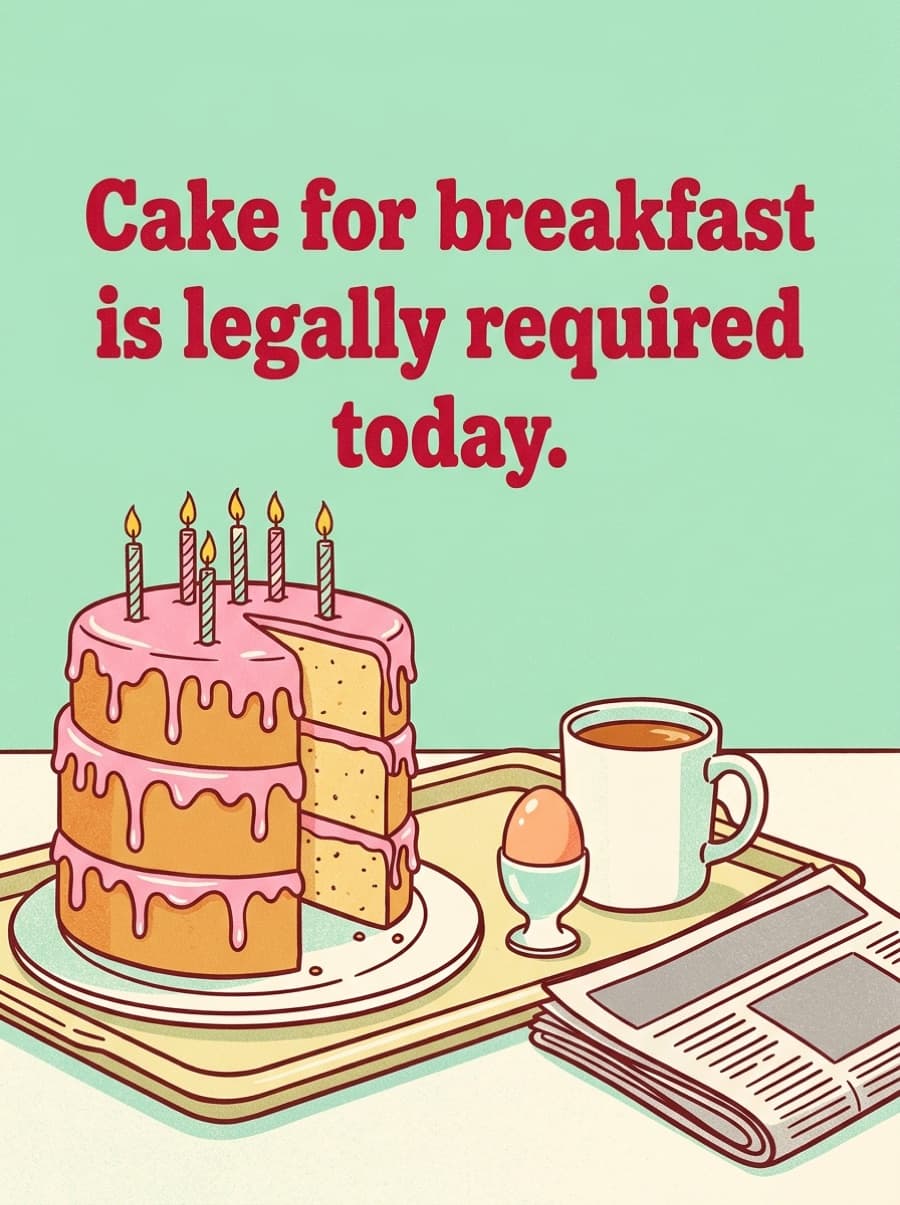 Cake For Breakfast Is Legally Required Birthday Card: Cake for breakfast is legally required today.
