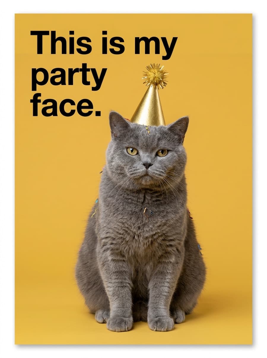 This Is My Party Face Cat Birthday Card: This is my party face.
