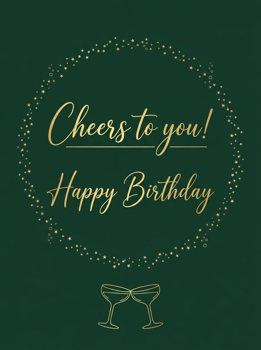 Cheers To You Gold Script Birthday Card: Cheers to you! Happy Birthday