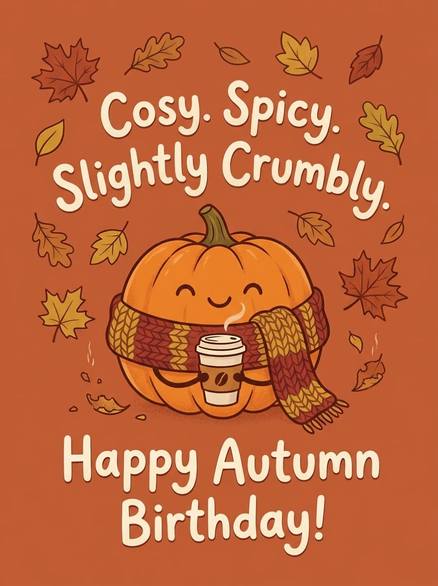 Cosy Spicy Slightly Crumbly Autumn Birthday Card: Cosy. Spicy. Slightly Crumbly. Happy Autumn Birthday!
