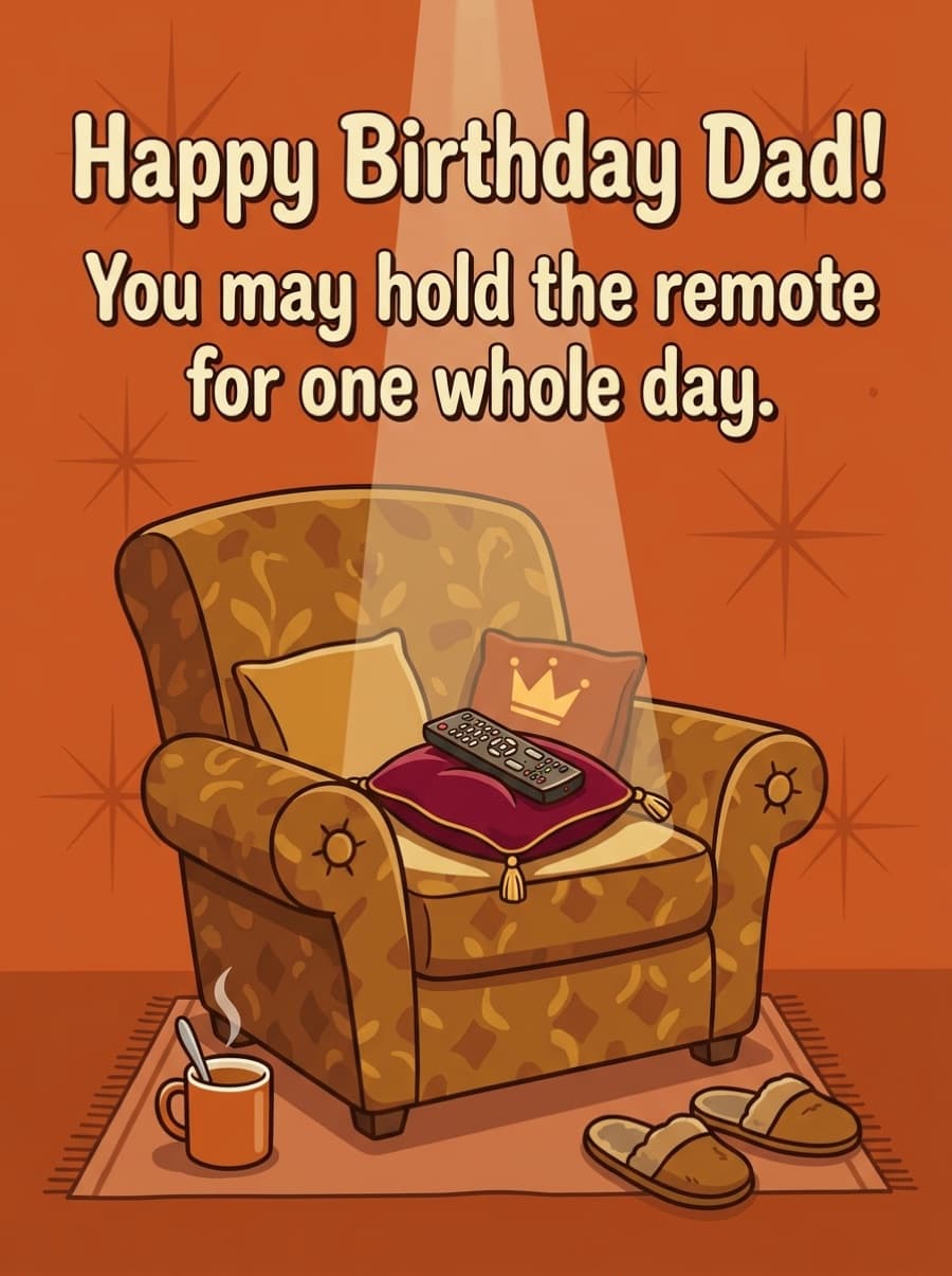 Dad Holds The Remote For One Day Birthday Card: Happy Birthday Dad! You may hold the remote for one whole day.