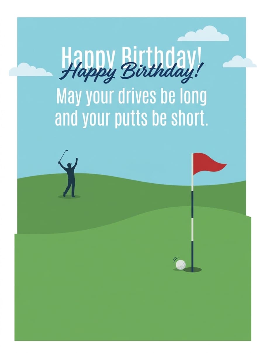 Long Drives Short Putts Golf Birthday Card: Happy Birthday! May your drives be long and your putts be short.