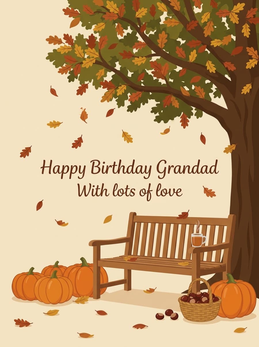 Autumn Pumpkins Grandad Birthday Card: Happy Birthday Grandad With lots of love