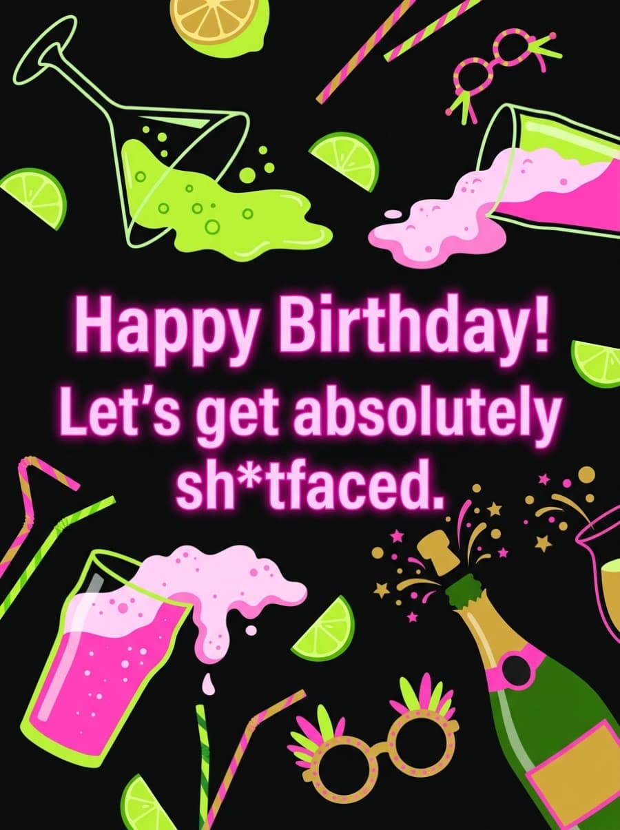 Let's Get Absolutely Sh*tfaced Rude Birthday Card: Happy Birthday! Let's get absolutely sh*tfaced.