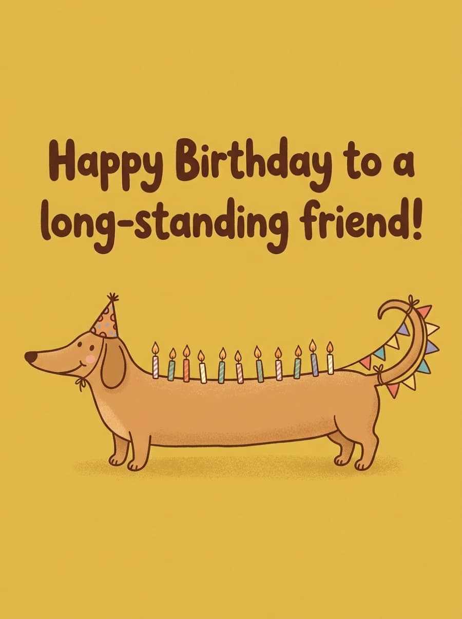 Long-Standing Friend Sausage Dog Birthday Card: Happy Birthday to a long-standing friend!