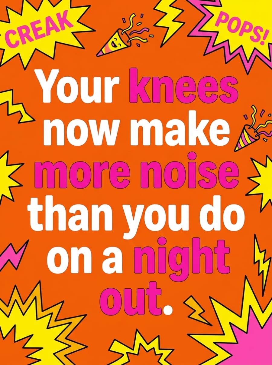 Knees Make More Noise Getting Older Birthday Card: Your knees now make more noise than you do on a night out.