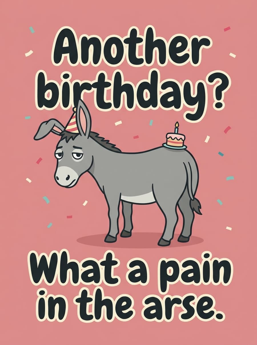 Pain In The Arse Donkey Birthday Card: Another birthday? What a pain in the arse.