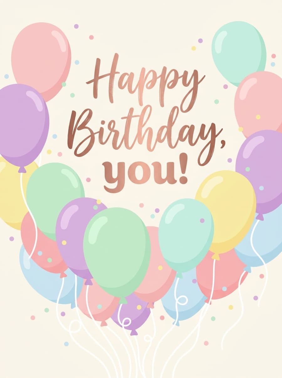 Pastel Balloons Personalised Name Birthday Card: Happy Birthday, you!
