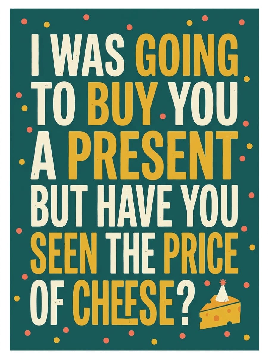 Have You Seen The Price Of Cheese Birthday Card: I was going to buy you a present but have you seen the price of cheese?