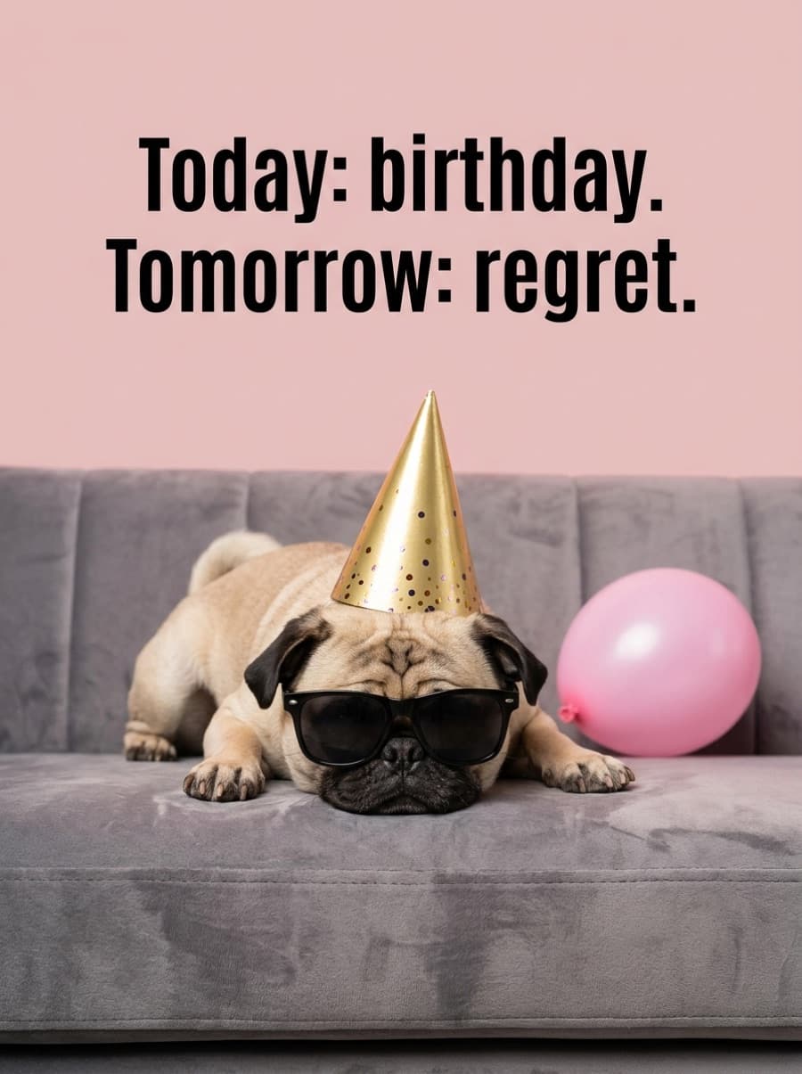 Today Birthday Tomorrow Regret Pug Birthday Card: Today: birthday. Tomorrow: regret.