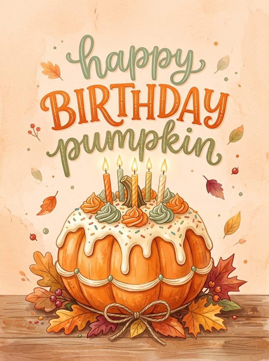 Happy Birthday Pumpkin Cake Card: happy BIRTHDAY pumpkin