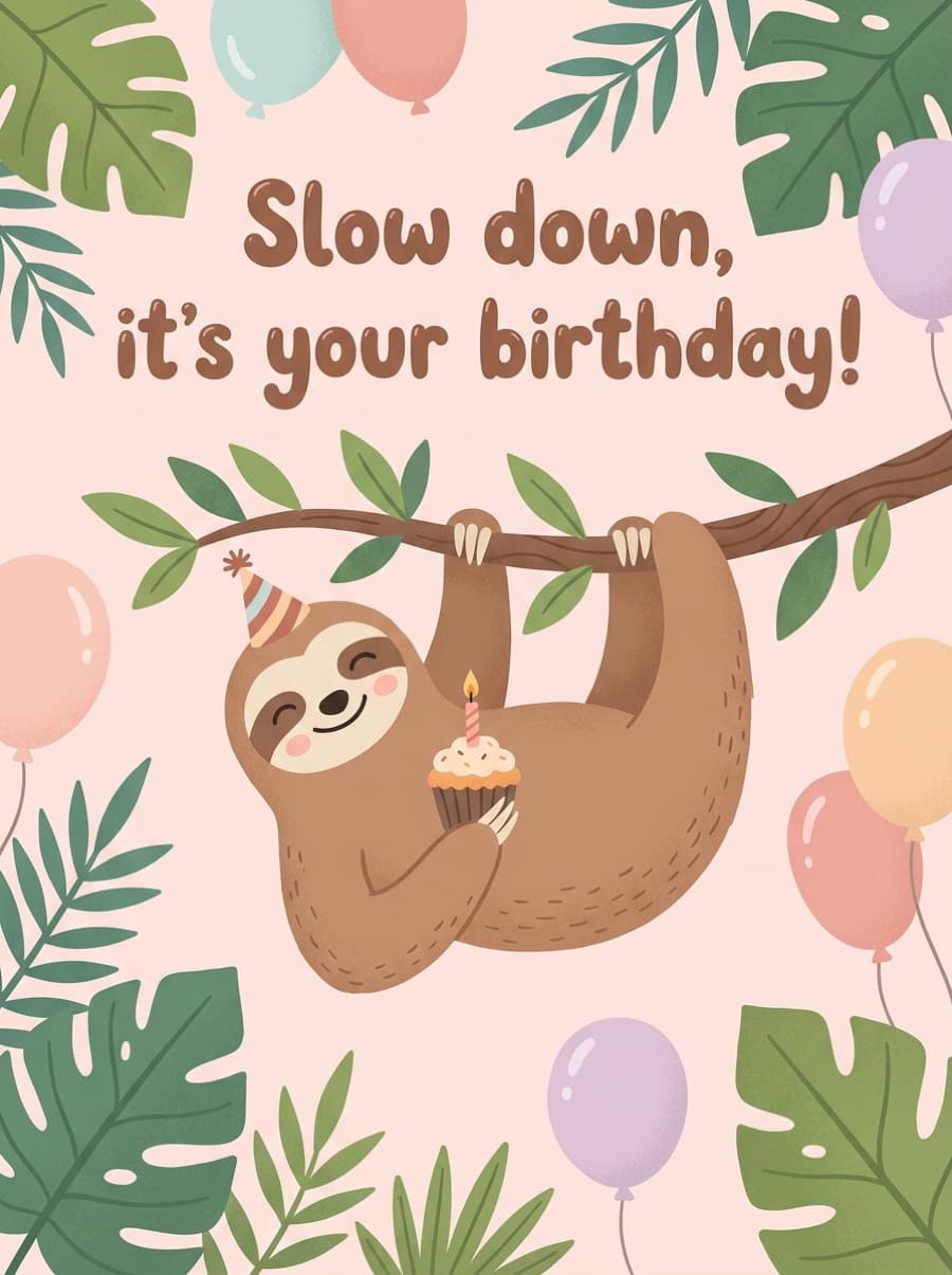 Slow Down It's Your Birthday Sloth Birthday Card: Slow down, it's your birthday!