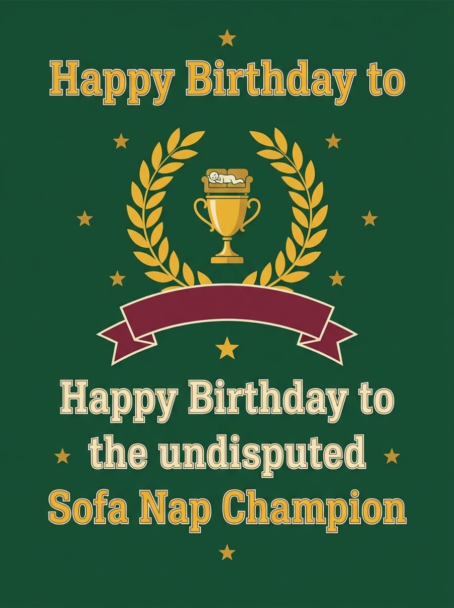 Sofa Nap Champion Birthday Card: Happy Birthday to the undisputed Sofa Nap Champion