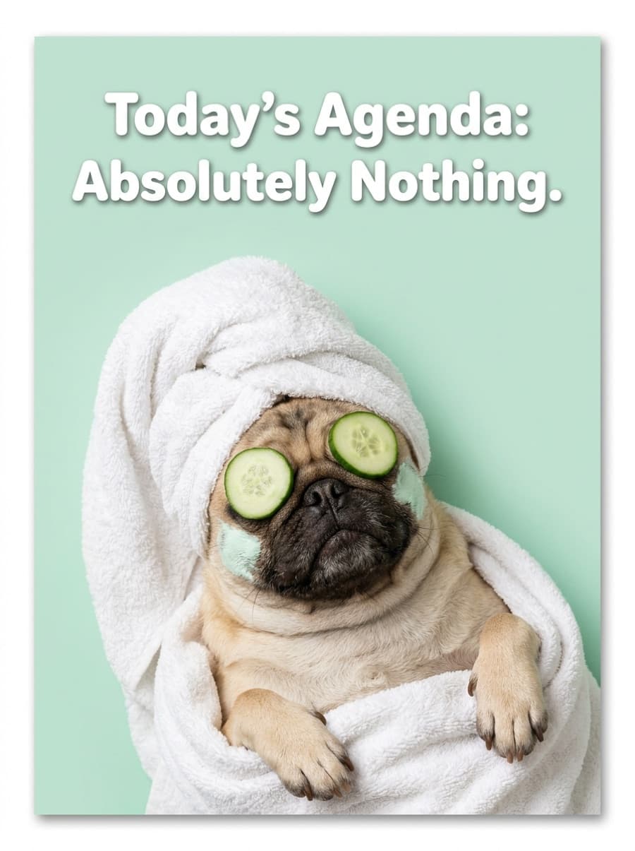 Spa Day Pug Cucumber Eyes Birthday Card: Today's Agenda: Absolutely Nothing.
