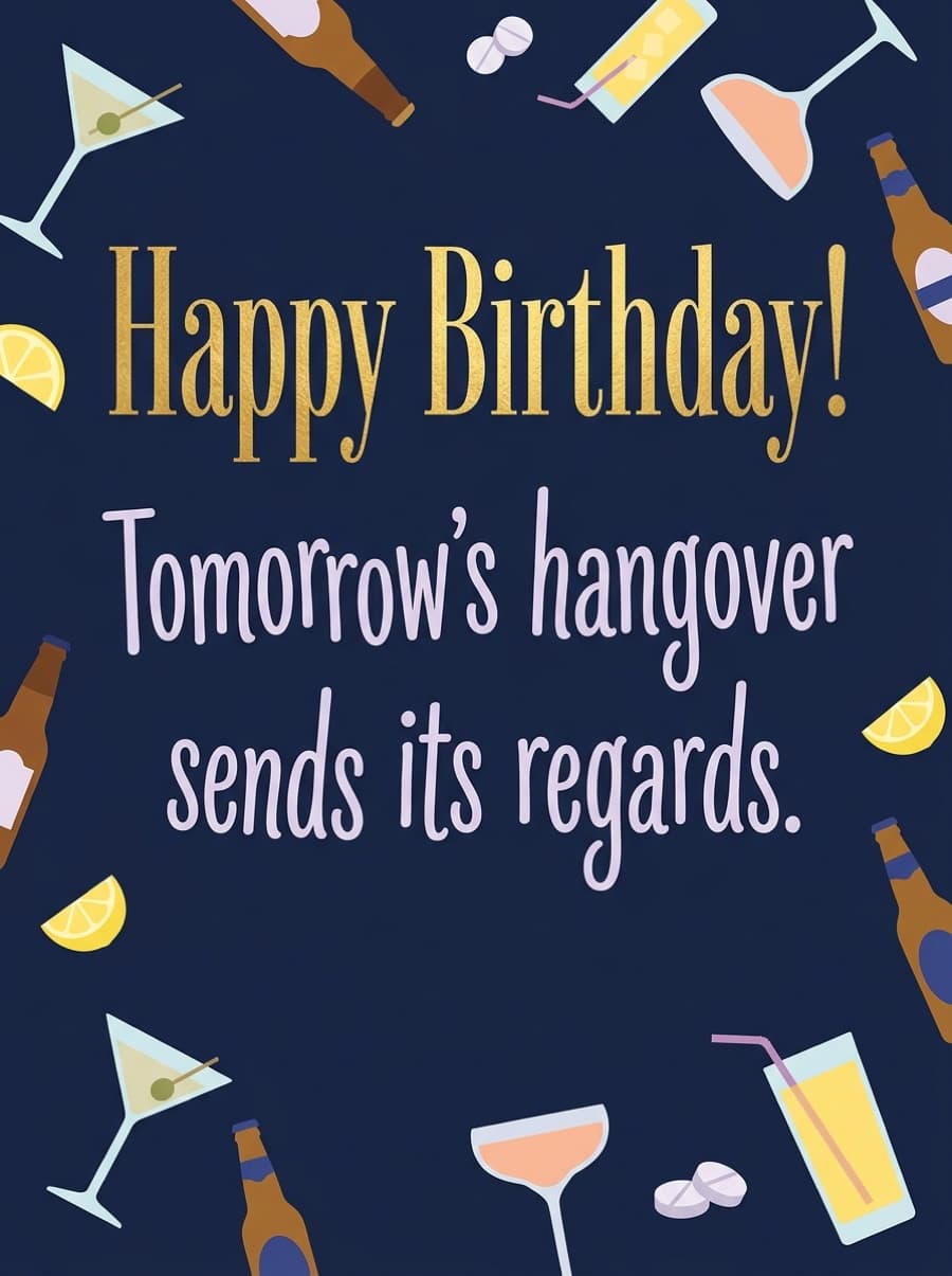 Tomorrow's Hangover Sends Its Regards Birthday Card: Happy Birthday! Tomorrow's hangover sends its regards.