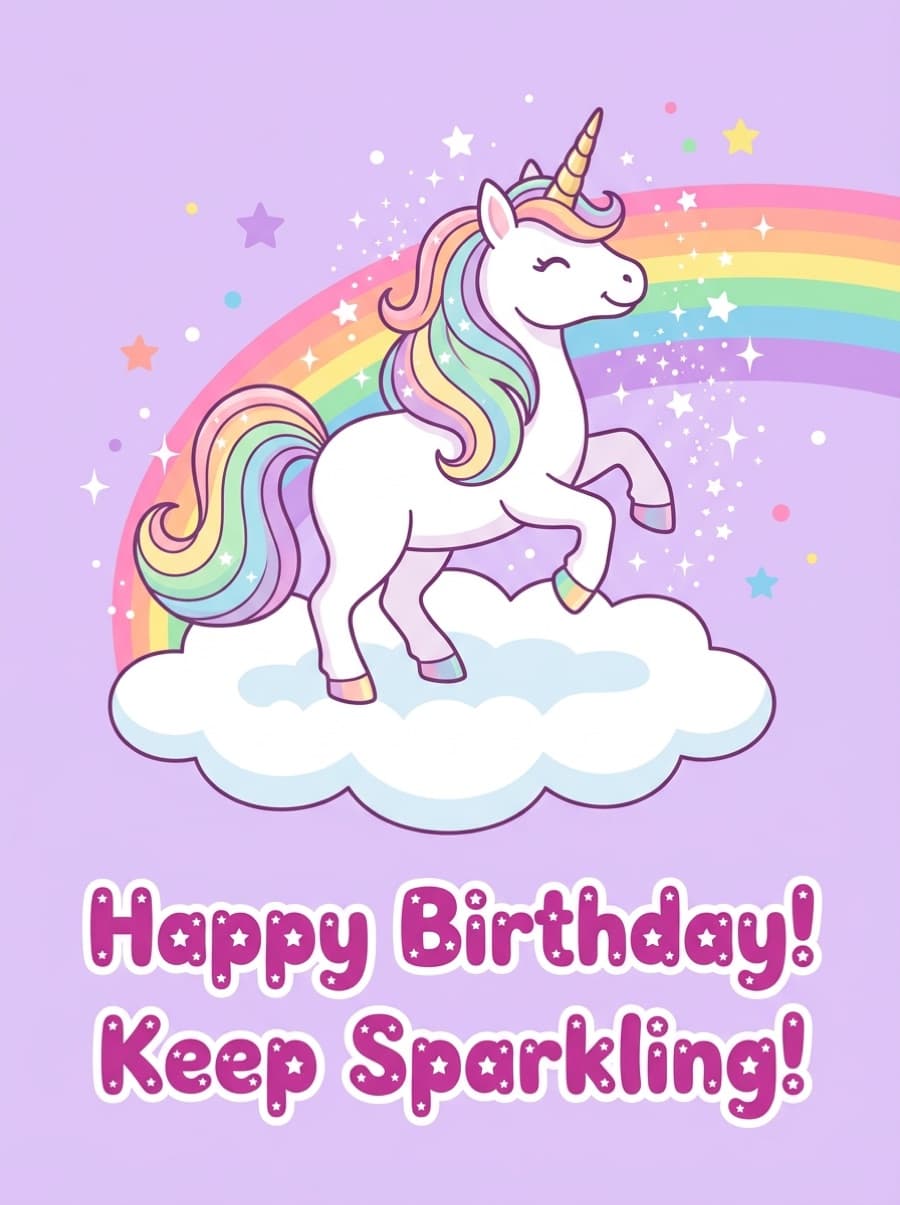 Keep Sparkling Unicorn Birthday Card: Happy Birthday! Keep Sparkling!