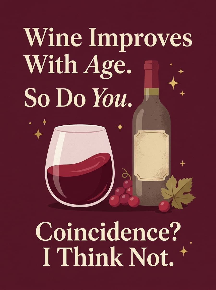 Wine Improves With Age Birthday Card: Wine Improves With Age. So Do You. Coincidence? I Think Not.