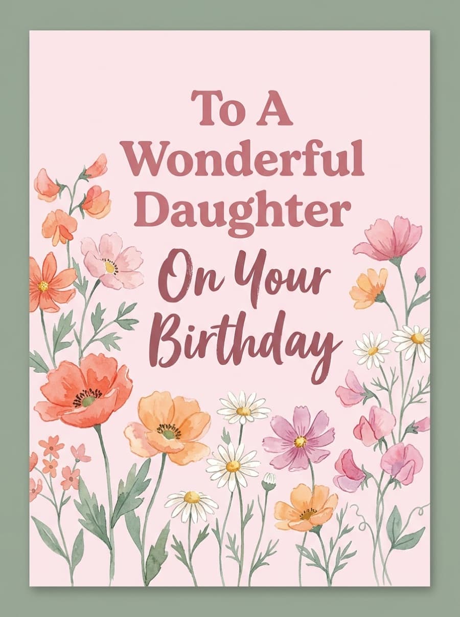 Wonderful Daughter Watercolour Blooms Birthday Card: To A Wonderful Daughter On Your Birthday