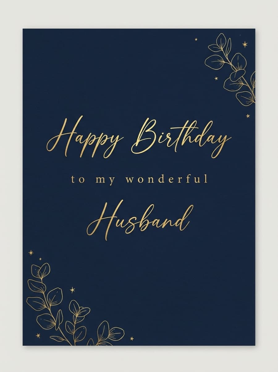 To My Wonderful Husband Navy And Gold Birthday Card: Happy Birthday to my wonderful Husband