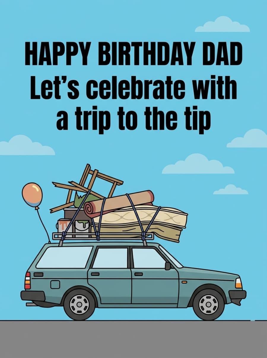 Trip To The Tip Dad Birthday Card: HAPPY BIRTHDAY DAD Let's celebrate with a trip to the tip