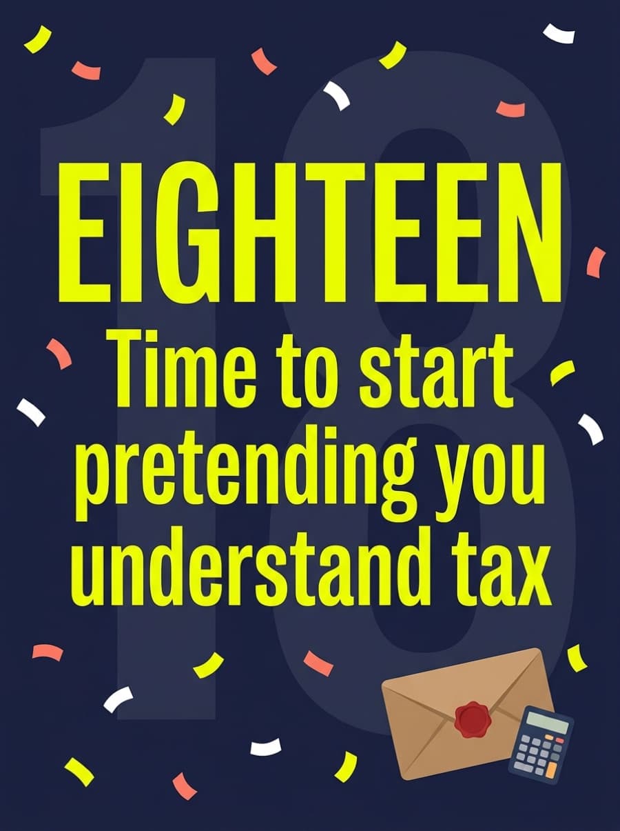 Pretending To Understand Tax 18th Birthday Card: EIGHTEEN Time to start pretending you understand tax