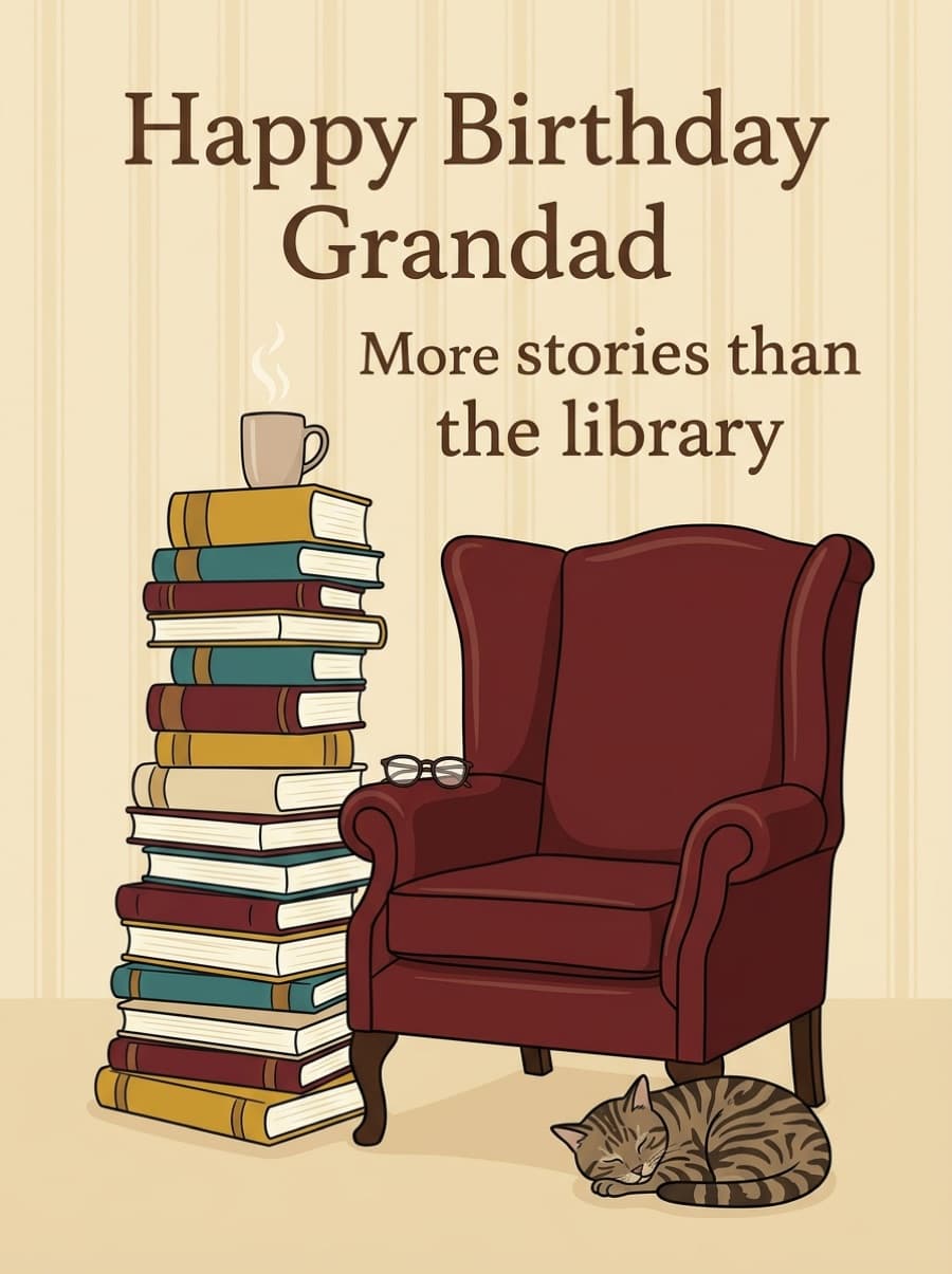 More Stories Than The Library Grandad Birthday Card: Happy Birthday Grandad More stories than the library