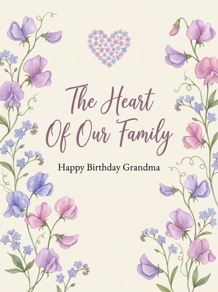 Heart Of Our Family Grandma Birthday Card: The Heart Of Our Family Happy Birthday Grandma