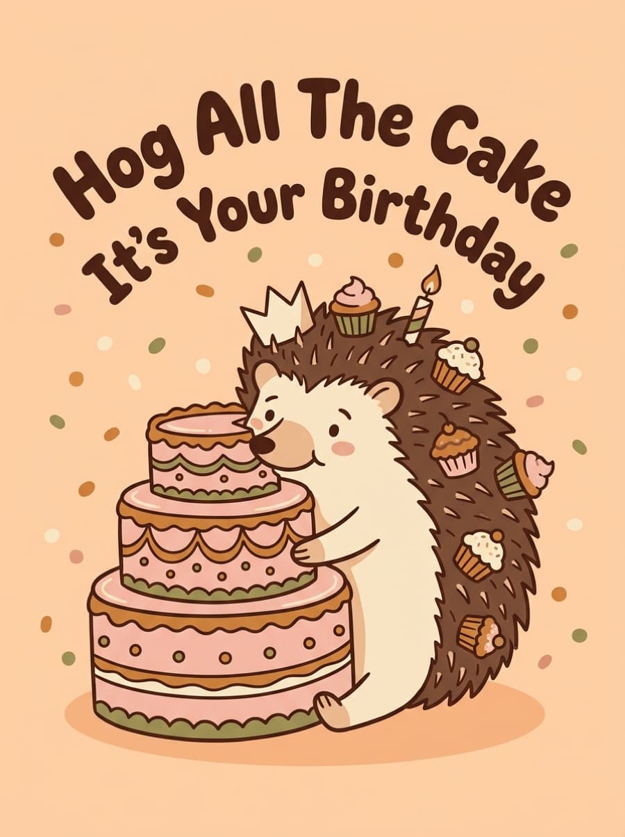 Hog All The Cake Hedgehog Birthday Card: Hog All The Cake It's Your Birthday