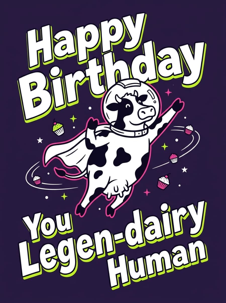 Legen-dairy Space Cow Birthday Card: Happy Birthday You Legen-dairy Human
