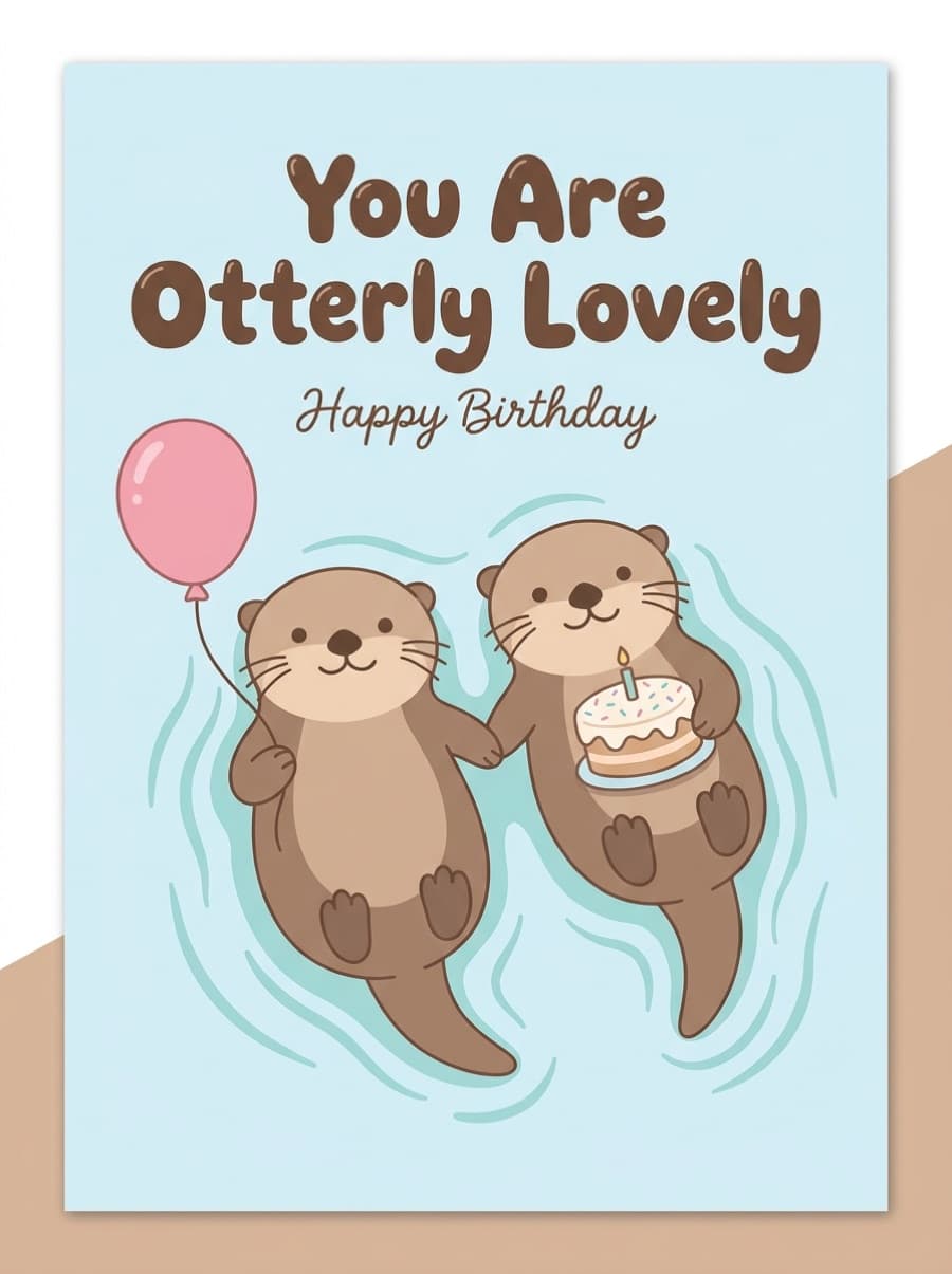 Otterly Lovely Otters Birthday Card: You Are Otterly Lovely Happy Birthday