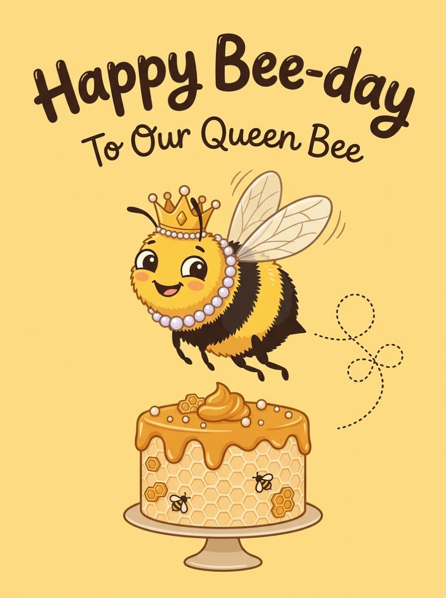 Queen Bee Mum Birthday Card: Happy Bee-day To Our Queen Bee