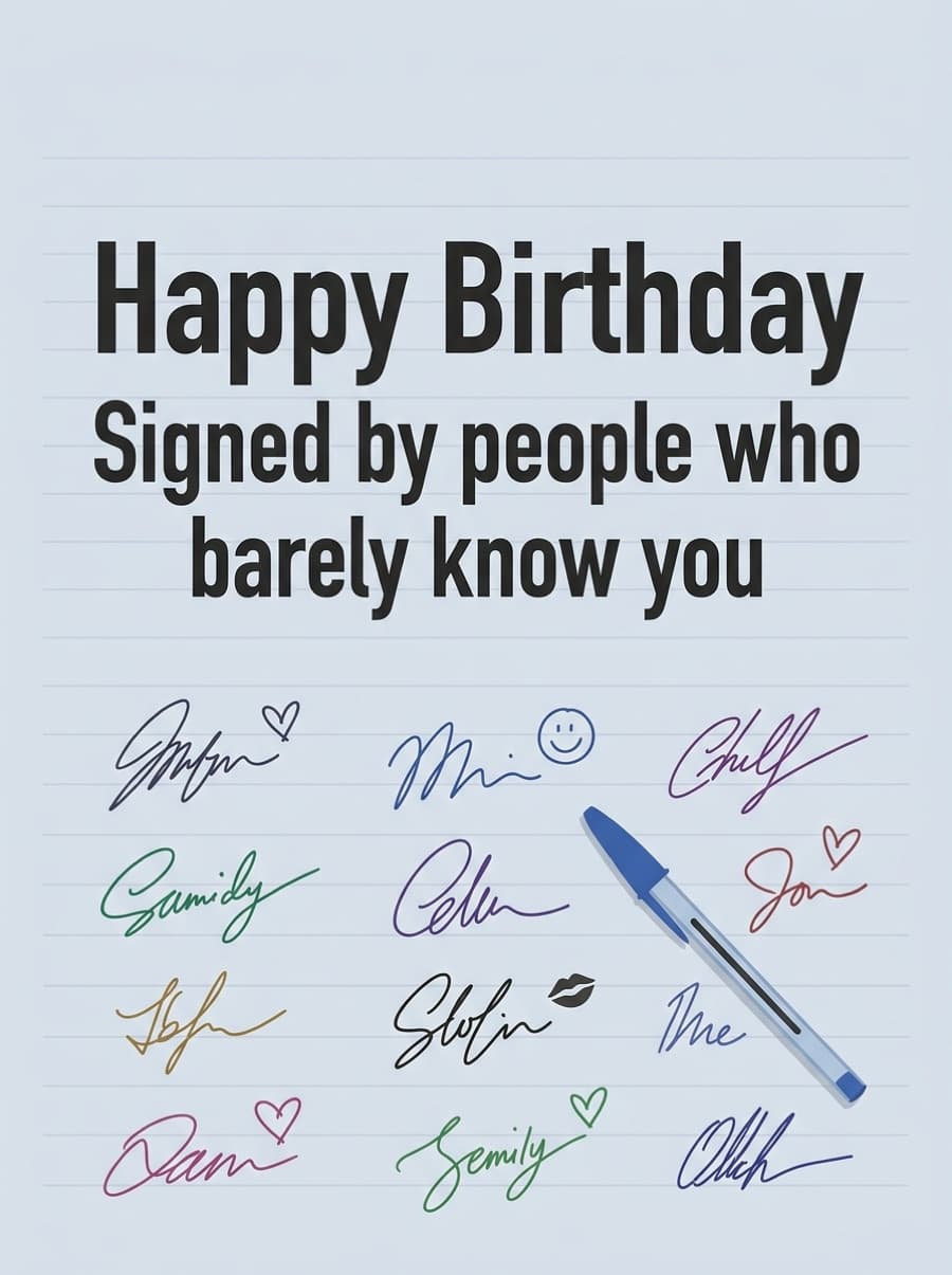 Signed By People Who Barely Know You Birthday Card: Happy Birthday Signed by people who barely know you
