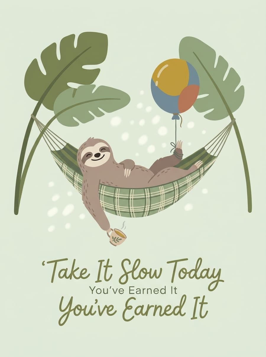 Take It Slow Sloth Birthday Card: Take It Slow Today You've Earned It