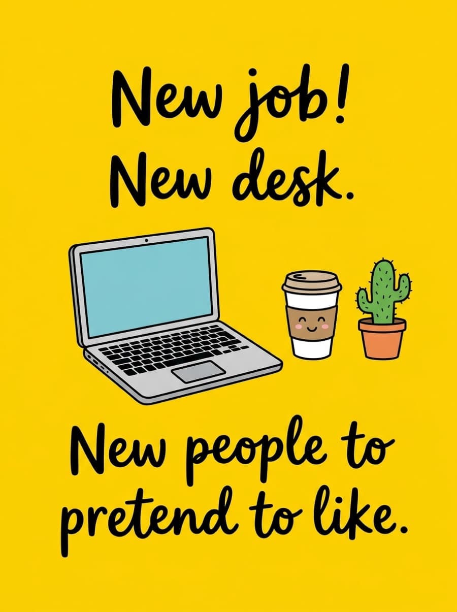 New Job Congratulations Card: New job! New desk. New people to pretend to like.