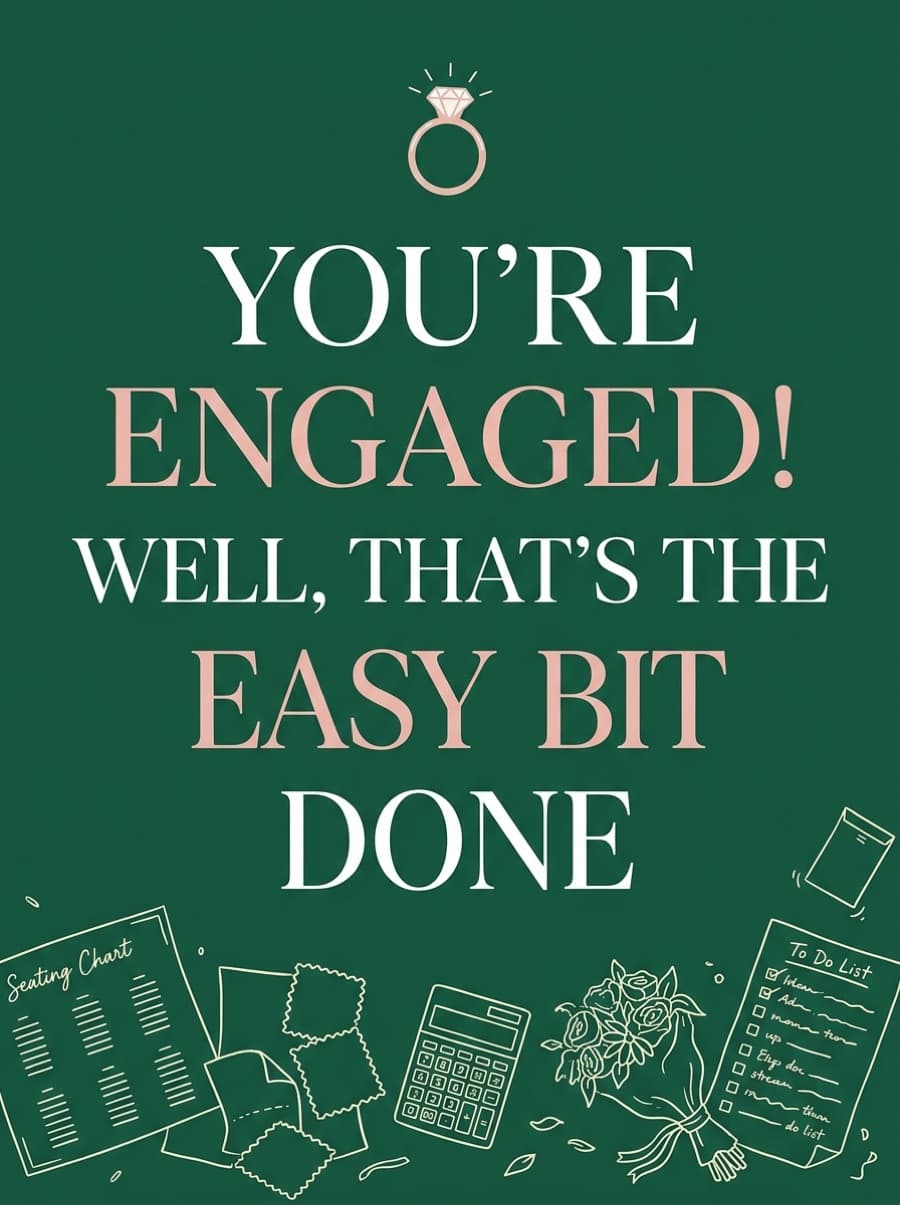 Funny Easy Bit Done Engagement Card: YOU'RE ENGAGED! WELL, THAT'S THE EASY BIT DONE