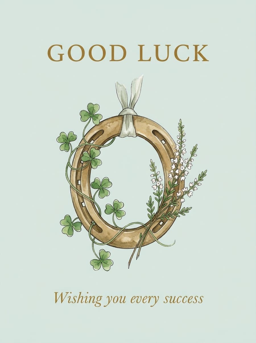 Horseshoe And Clover Good Luck Card: Good Luck Wishing you every success